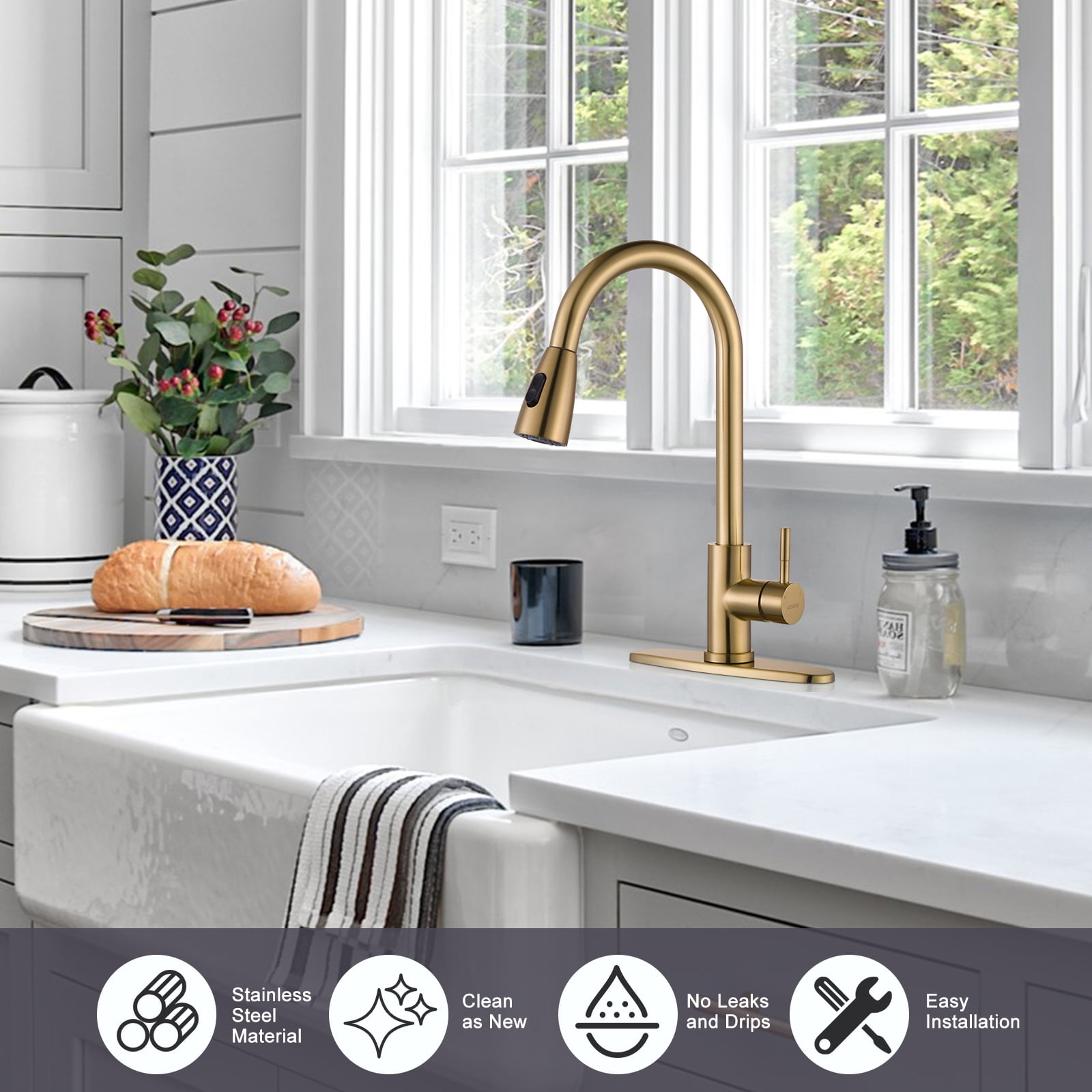 WOWOW Pull Down Touch Single Handle Kitchen Faucet