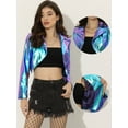 thumbnail image 2 of Unique Bargains Women's Fashion Long Sleeve Metallic Holographic Shiny Fashion Jacket XL Blue Purple, 2 of 6