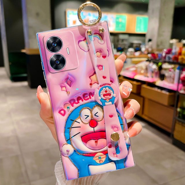 Para Realme C55 NFC 2023 Funda De Teléfono Softcase Nuevo Estilo Moda 3D Bolsa De Aire Lindo Doraemon Cubierta Trasera Correa De Muñeca Titular Del REALMEC55 RealmeC55NFC