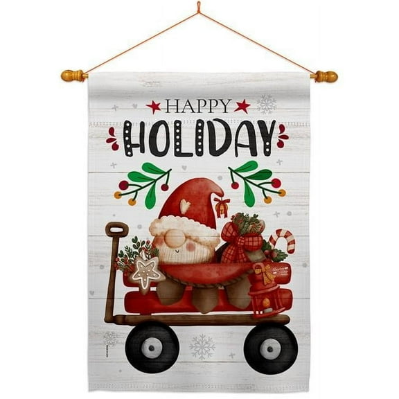 Angeleno Heritage HS130305-BO-03 28 x 40 in. Winter Gnome Wagon House Flag Set Wintertime Christmas Double-Sided Decorative Vertical Flags & Decoration Banner Garden Yard Gift
