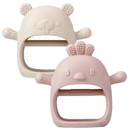 ROXANEPIG 2 Pack Baby Teething Toys Teether for Baby Silicone Mitten Teething Toys for Babies Baby Teethers Toys 0-3-6-12 Months Chew Toys Hand Pacifier for Soothing Teething Pain Relief