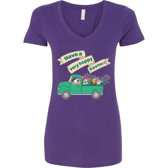 Inktastic Have a Very Hoppy Easter Green Bunny Truck Women's V-Neck T-Shirt