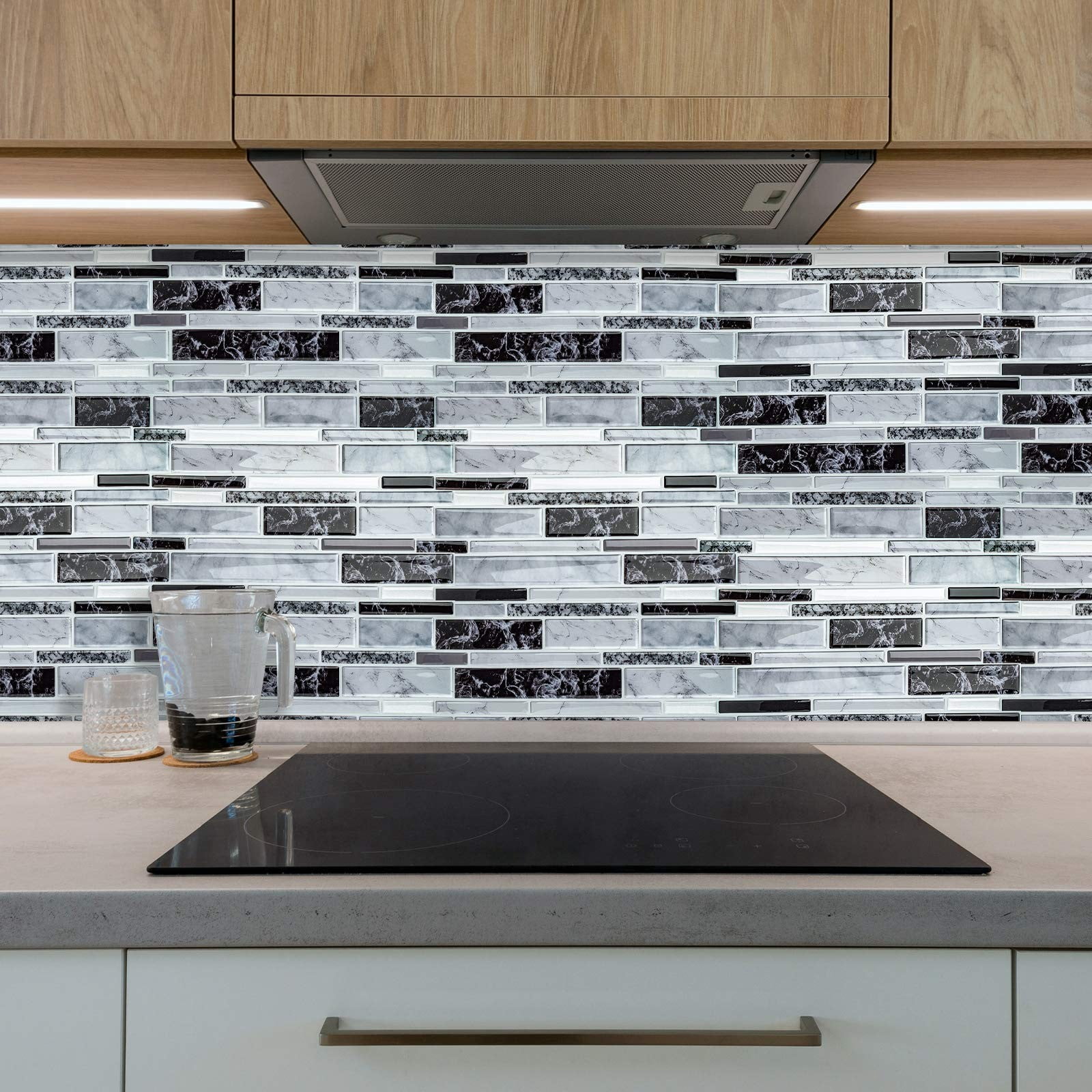 10 Sheet Vinyl Peel and Stick Tile Backsplash, Waterproof Heat Resistant Oil-Proof 3D Stick on Tiles, Self Adhesive Tile for Kitchen Bathroom Wall Laundry Room (Mable Tiles, 12"x12")