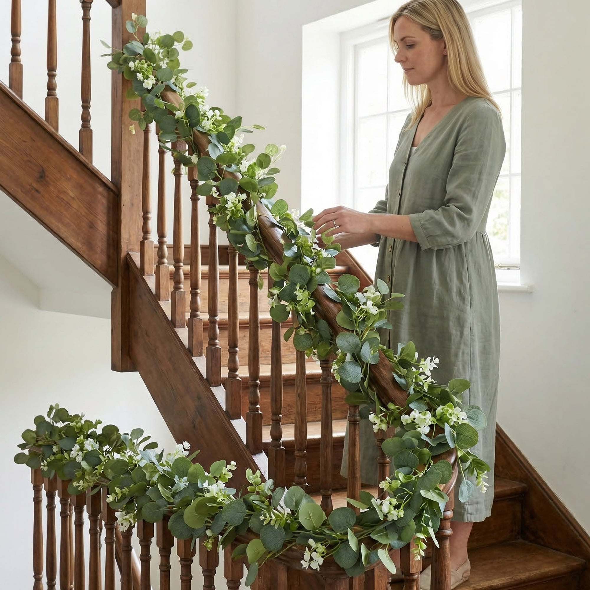 Unique Bargains 4Pcs Artificial Eucalyptus Garland Faux Runner Rose Vine Yellow 71inch
