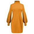 thumbnail image 3 of LUXUR Robe Courte pour Femmes, Couleur Unie, Mini Robe, Col Montant, Aguichant, Manches Longues, Jaune, TG, 3 of 4