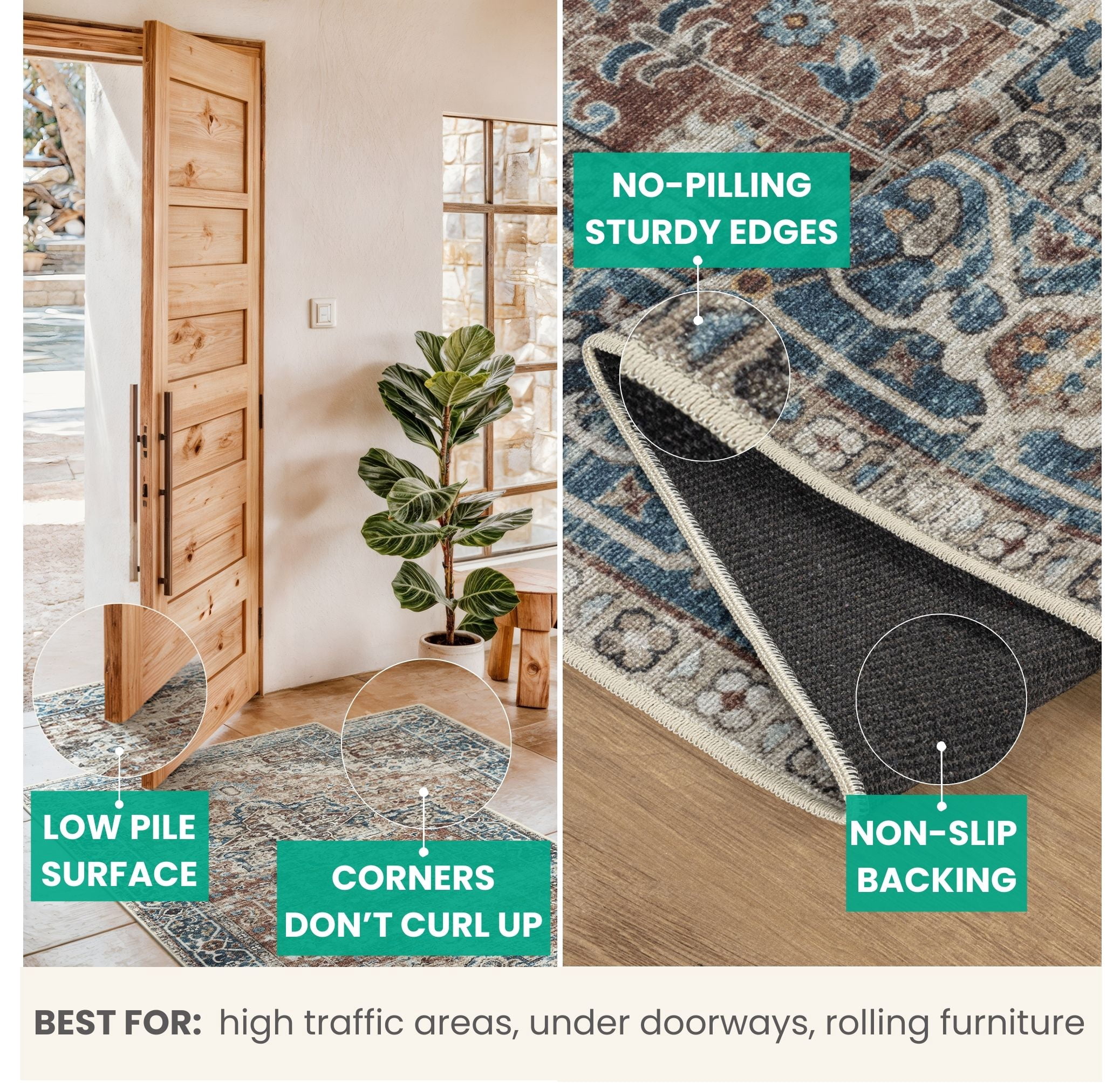 Bloom Rugs Washable Non-Slip 12 ft Runner - Terracotta / Blue Traditional Oriental Runner for Entryway, Hallway, Bathroom, and Kitchen - Exact size: 2'6" x 12'