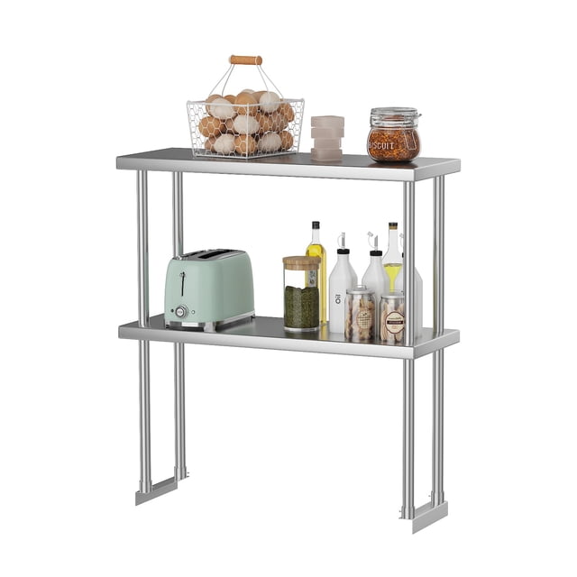 Stainless Steel Overshelf for Prep & Work Table, Stainless Steel Overshelf, Adjustable Commercial Double Shelf for Restaurant, Bar, Utility Room, Kitchen and Garage