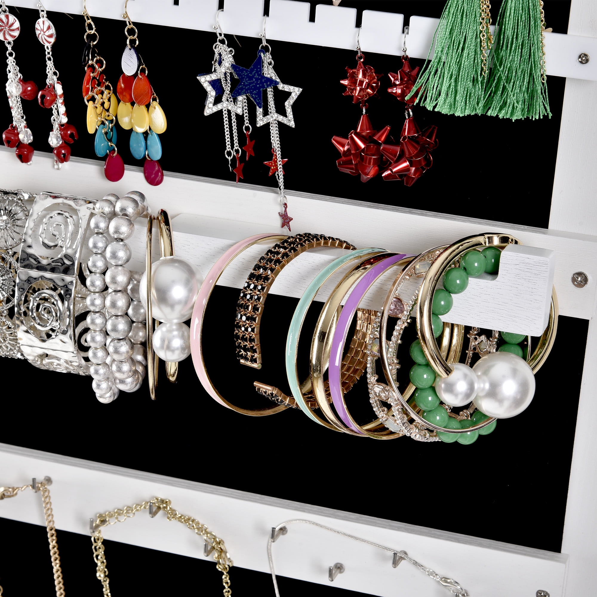 Resenkos LED Light Jewelry Armoire with Full-Length Mirror, White Standing Mounted Lockable Jewelry Organizer Cabinet