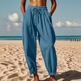 thumbnail image 2 of Wutalume Women's Casual Wide Leg Pants, Solid Color with Side Tie, Cropped Comfy Pants with Pockets, High Waisted,Perfect for Summer Outings,Royal Blue L, 2 of 7