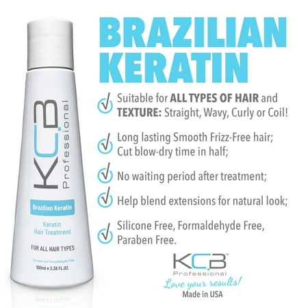 KCB Professional Brazilian Keratin, 1 Step Keratin Hair Treatment Kit at Home. Straightening and Hair Frizz Control, All Hair Types, 3.38Floz