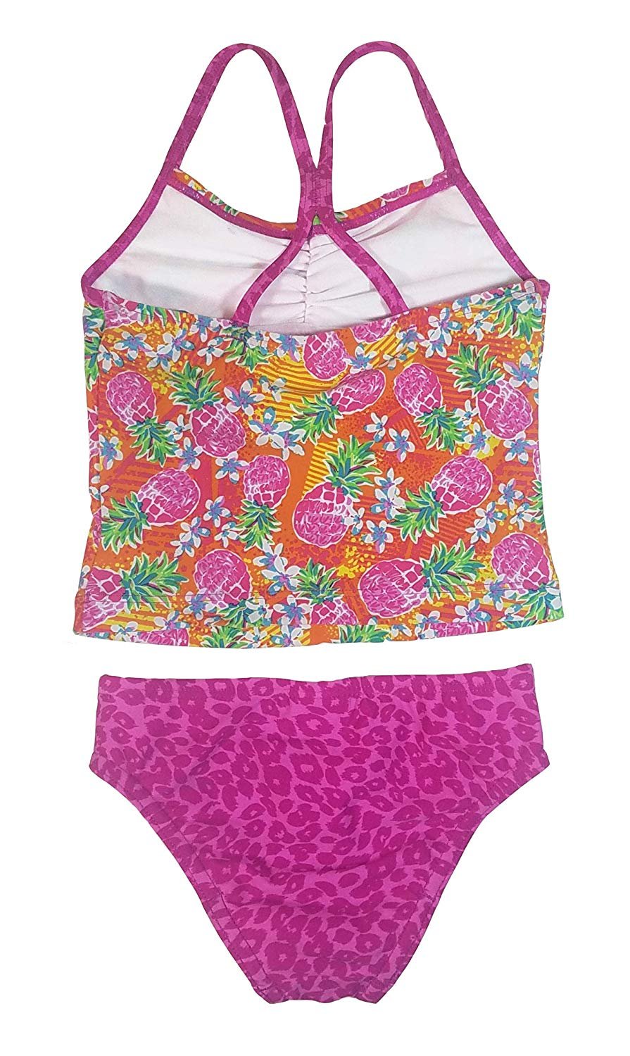 Speedo Girl's Sporty Splice Tankini 2 Piece Swimsuit (16, Pink/Pineapple) - image 2 of 2