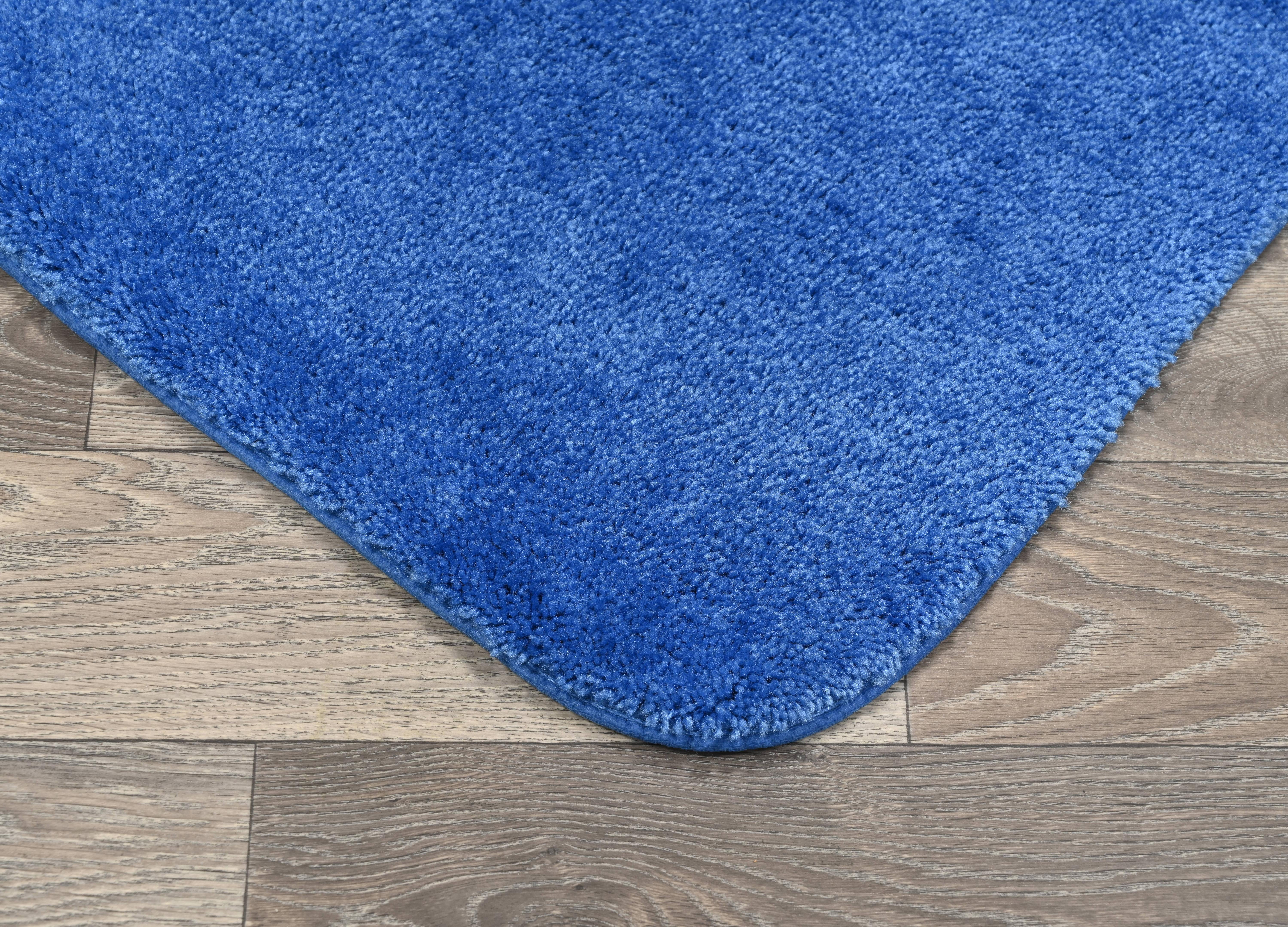 Garland Rug Traditional Washable Bath Rug Set, 3 Piece Set (21"x34" Bath Rug, Contour Rug, & Toilet Lid) Electric Blue
