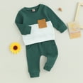 thumbnail image 3 of Okbabeha Fall Winter Toddler Baby Boy Clothes Color Block Crewneck Sweatshirt Jogger Pants Sweatsuit Waffle Outfits Set, 3 of 7