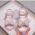 thumbnail image 6 of Abomasnow Girls Open Toe Sparkling Rhinestone Bow Decor Ankle Buckle Sandals Soft Rubber Flat Summer Shoes for Party Wedding Daily Beach Outdoor Walking, 6 of 9