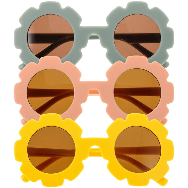3Pairs Toddler Sunflower Sunglasses Pink Beige Lens Uv Protection Lightweight Unique Design for Parties and Festivals