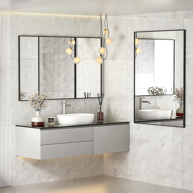 Gleamira 24"x36" Bathroom Wall Mirror with Rectangular Metal Frame, Black