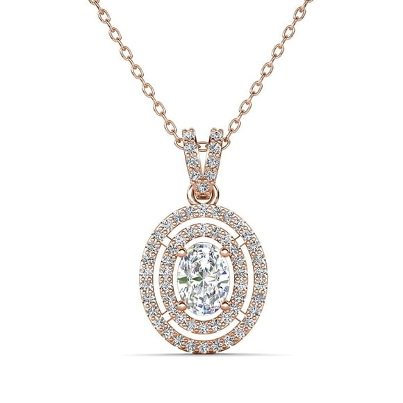 Cate & Chloe Zelda 18k Rose Gold Plated Pendant Necklace with Simulated Diamond Crystals for Women