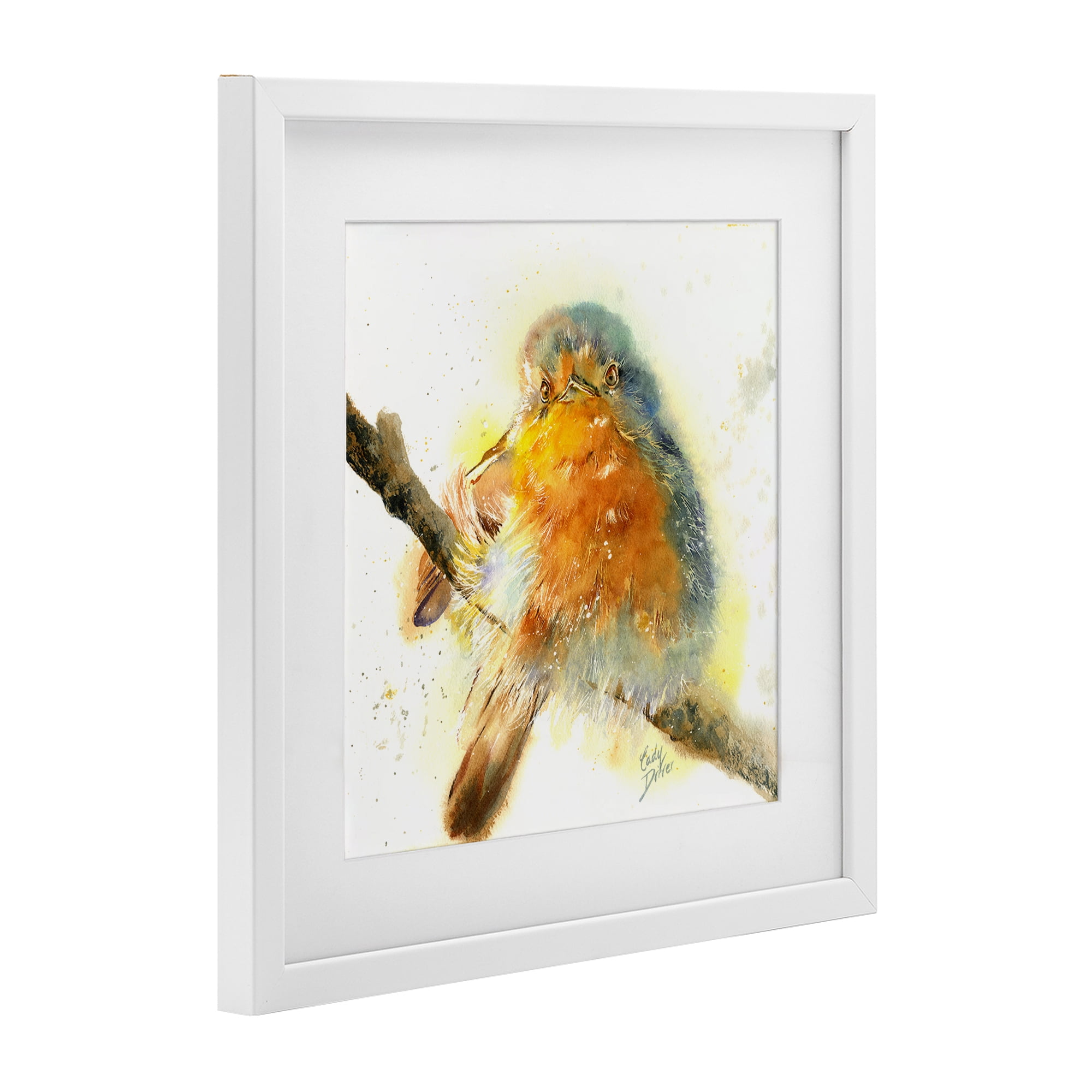Stupell Industries Seated Songbird Watercolor White Framed Print Under Glass, design by Cady Driver