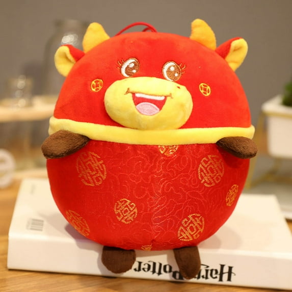 SPRING PARK 2021 Tang Suit Calf Mascot Cow Plush Doll Soft Toy New Year Party Decor Gift