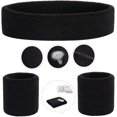 thumbnail image 3 of Striped Terry Cloth Sports Headband For Sports Exercise, Basketball, Moisture Wicking, Sweat Absorption Black, 3 of 5