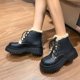 thumbnail image 4 of NECHOLOGY Botas Mujer Adulto Femenino Zapatos Botines mujer Botines de mujer Moda de otoño e invierno Color sólido Cálido Algodón de felpa Cómodo Punta redonda Tacón cuadrado (Black, 7.5), 4 of 7