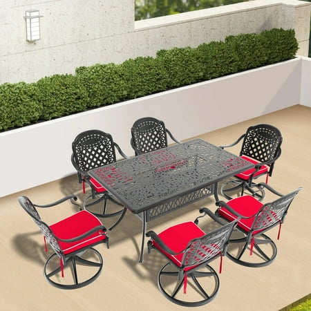 7-Piece Black Aluminum Dining Set / All-Weather Outdoor Furniture