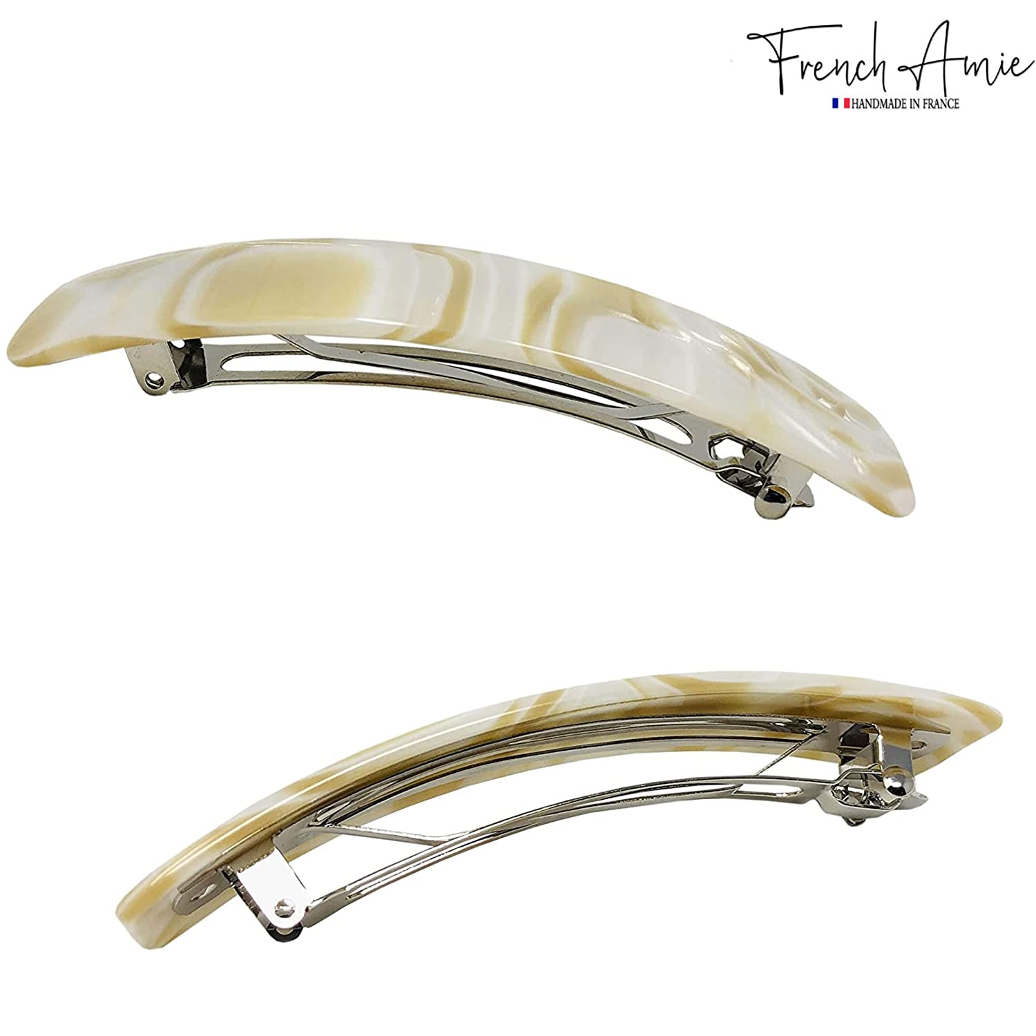 French Amie Long Rectangle Cream Ivory Celluloid Large Hair Clip Barrete