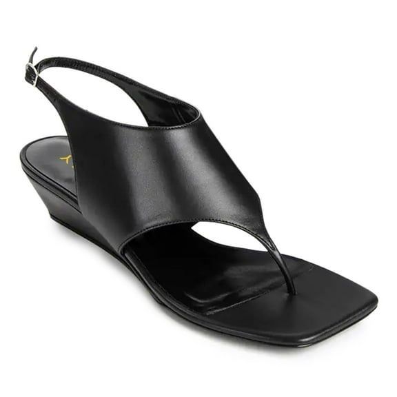 YDN Women Open Split Toe Wedge Low Heels Ankle Buckle Strap Thong Sandals Casual Daily Dress Beach Shoes Size 7 Black