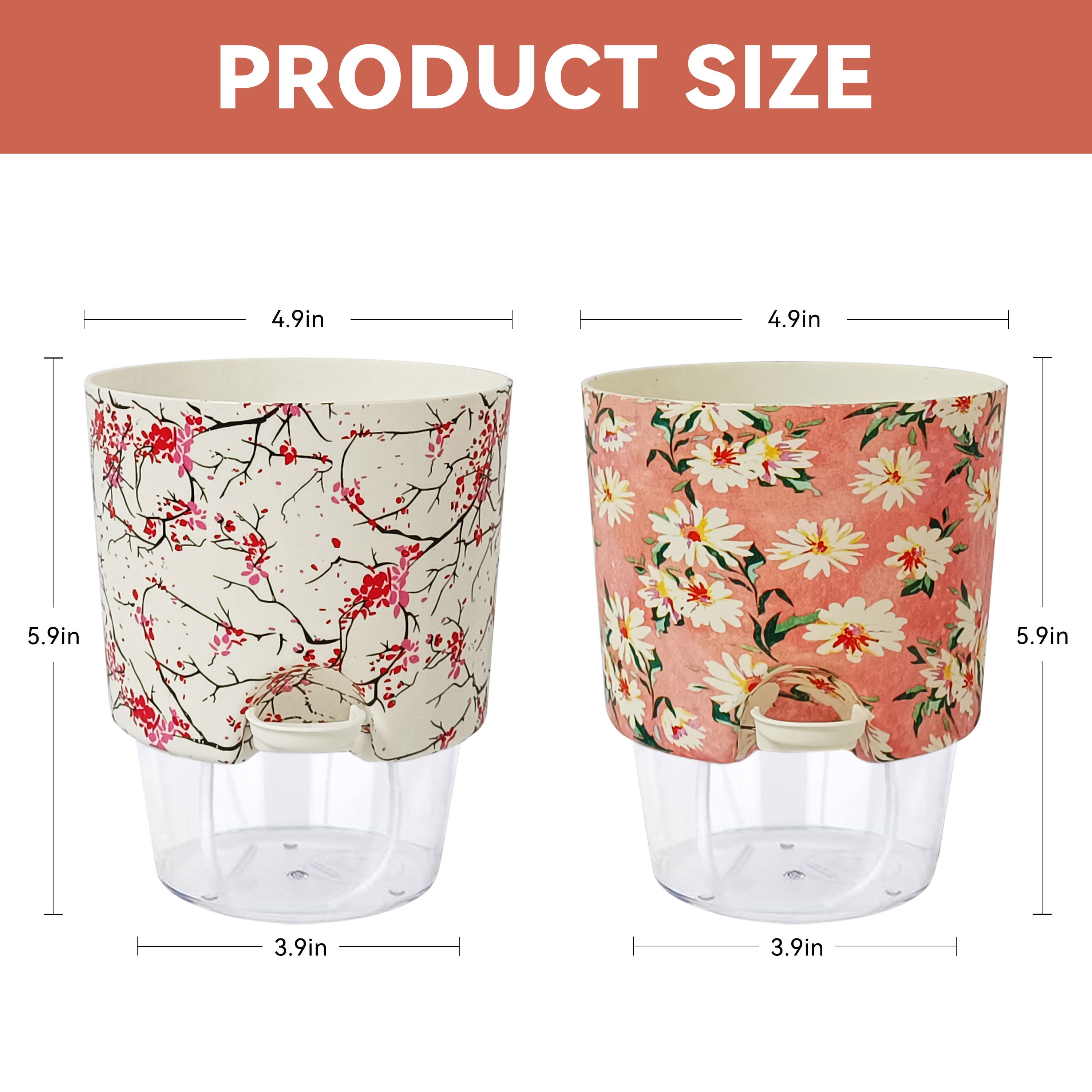 FCMSHAMD Plant Pots 5 inch Set of 2, Self Watering Flower Pots Indoor Outdoor, Self Watering Planters with Drainage Hole & Clear Saucer Reservoir