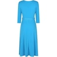 thumbnail image 2 of Bon Rosy, Women's, 3/4 Sleeve Faux Wrap Midi Dress Knee Length, Aqua, S, 2 of 2