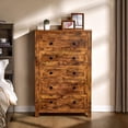 thumbnail image 5 of Merluxy 5 Drawers Dresser for Bedroom, Wood Tall Chest of Drawers for Adult Rustic Brown, 5 of 10
