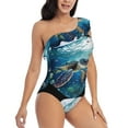 thumbnail image 3 of Gaeub Watercolor Turtle4 Women's One Shoulder Ruffle Tummy Control Swimwear for Swimming Surfing Beach Party - X-Large, 3 of 8