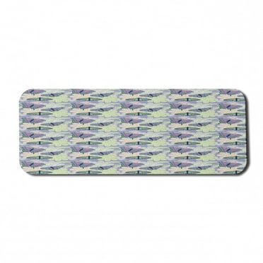 Floral Computer Mouse Pad, Flying Butterflies on Grunge Style Background Flowers in Pastel Tones, Rectangle Non-Slip Rubber Mousepad Large, 31" x 12", Ceil Blue and Multicolor, by Ambesonne