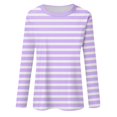 thumbnail image 4 of Women's Long Sleeve Striped T-Shirt, Casual Red and White Crew Neck Top, Soft Cotton Blend, 4 of 8