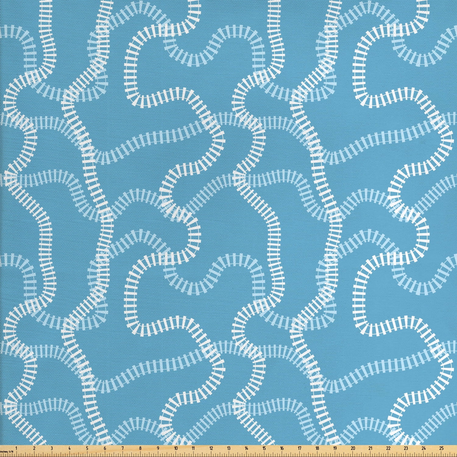 Train Track Fabric By The Yard Continuous Pattern Of Swirling Railroads Nursery Themed Simple Print Decorative Fabric For Upholstery And Home Accents By Ambesonne Walmart Com Walmart Com