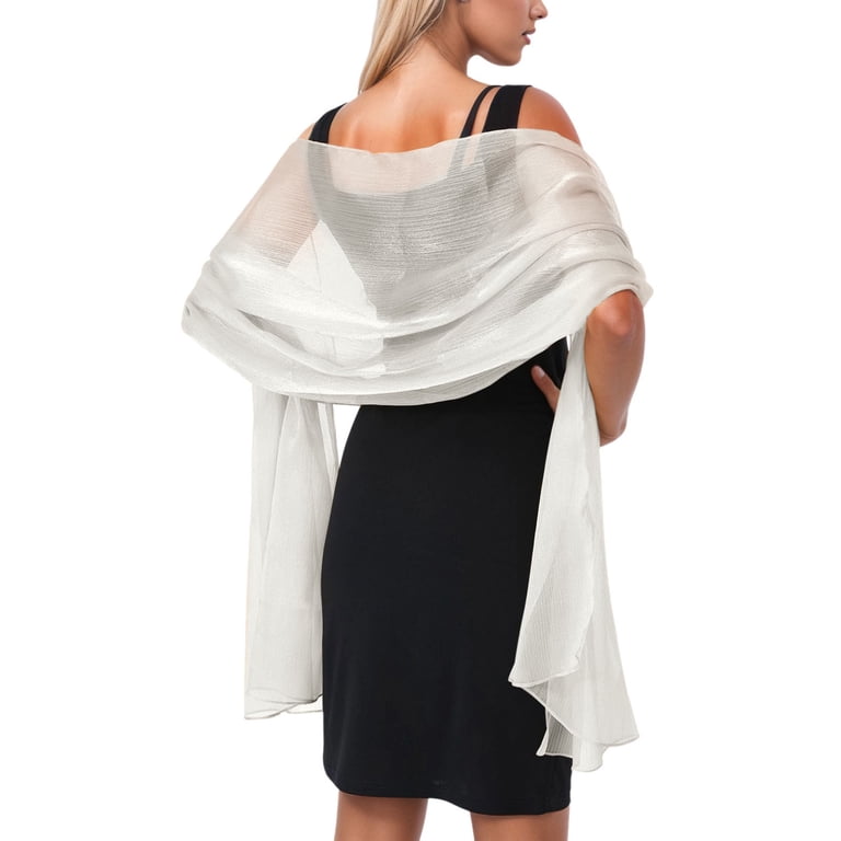 Gelikeya Shawls and Wraps for Evening Dresses Elegant Formal Chiffon Scarf Soft Wedding Guest Brides Sheer Shawl, Wh2, One Size