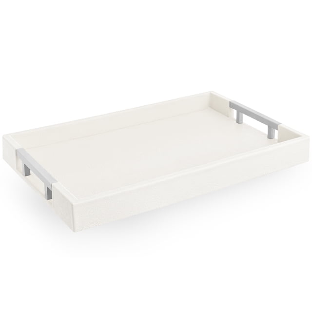 Home Redefined Bandeja Decorativa para Servir de Piel Sintética de Tiburón Rectangular de 45 X 30 Cm con Asas de Acero Inoxidable, Color Blanco