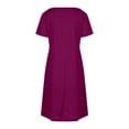 thumbnail image 4 of Vestido Corto de Verano de Moda de Color Sólido Vestido Casual de Cuello en V de Manga Corta, Desgaste Ligero de Poliéster para las Mujeres, Lavado de Manos, 4 of 7