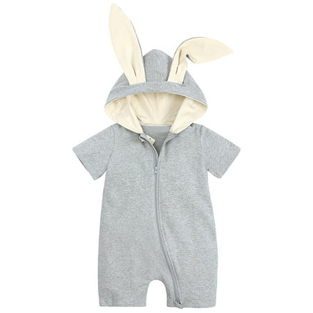 

cngelg Infant Toddler Boys Girls Solid Zipper Hooded Rabbit Bunny Casual Romper Jumpsuit Playsuit Sunsuit Clothes 18M Sleepers 0-3 Months Boys Clothes 12-18 Months Baby Jacket Bodysuit
