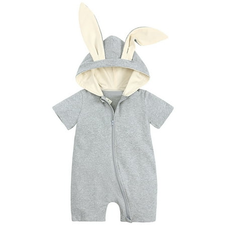 

XYIJANI Baby Onsies Infant Toddler Boys Girls Solid Zipper Hooded Rabbit Bunny Casual Romper Jumpsuit Playsuit Sunsuit Clothes 18M 9 Month Baby Boy Clothes (Gray 80)