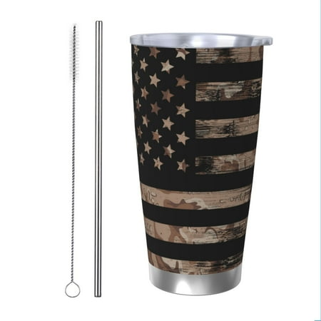 

Goofa American Flag with Desert Camouflage for 20 oz Skinny Tumbler Stainless Steel Coffee Mug Slim Vacuum Insulated Travel Cup Car Cup-Straw Two-piece Set