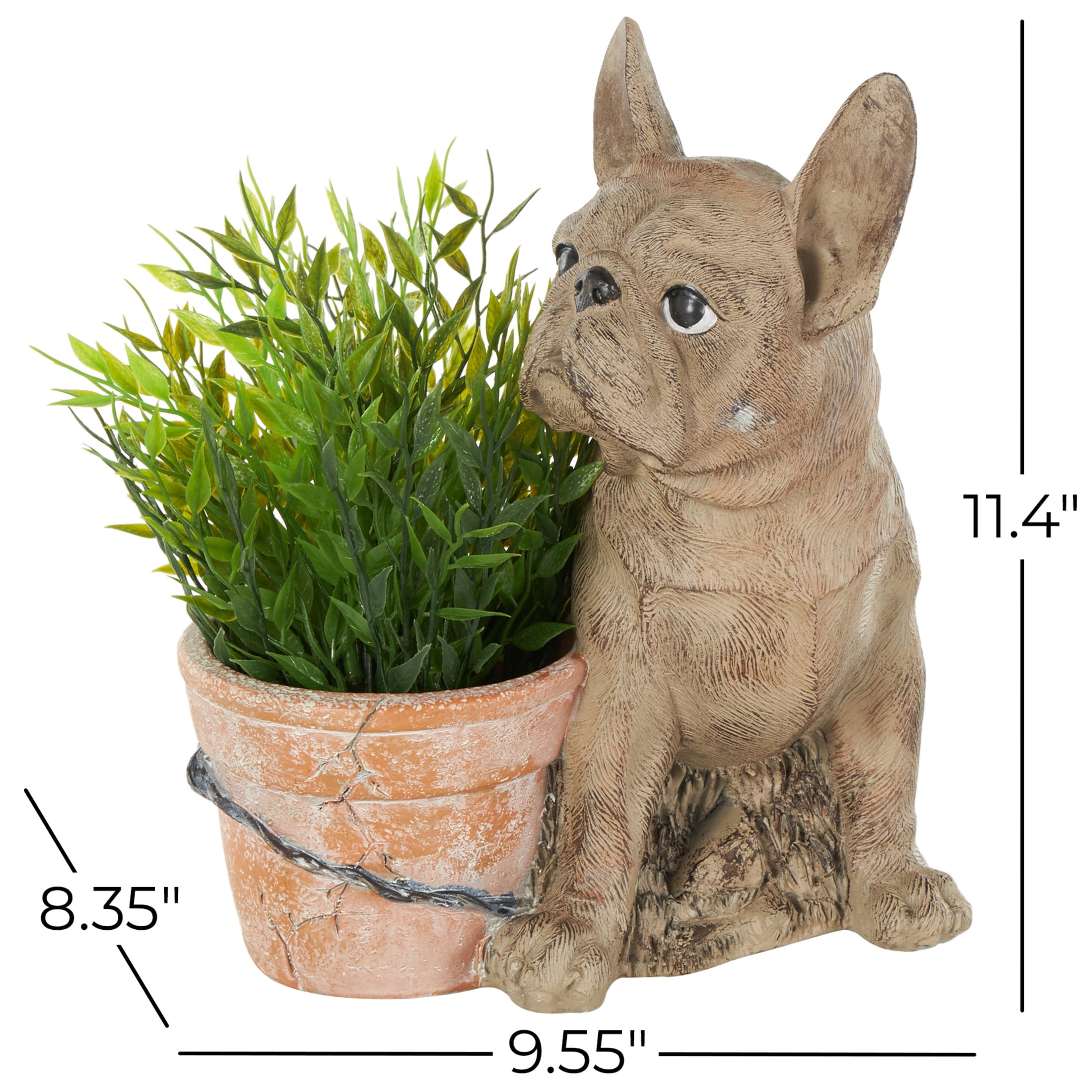 DecMode 10" x 11" Textured Brown Resin Dog Planter with Antique Pot