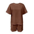thumbnail image 3 of Lounge sets for women, Crew Neck Drop Shoulder Top and High Waist Shorts, Casual Summer 2 Piece Loungewear Set(Coffee,S), 3 of 4