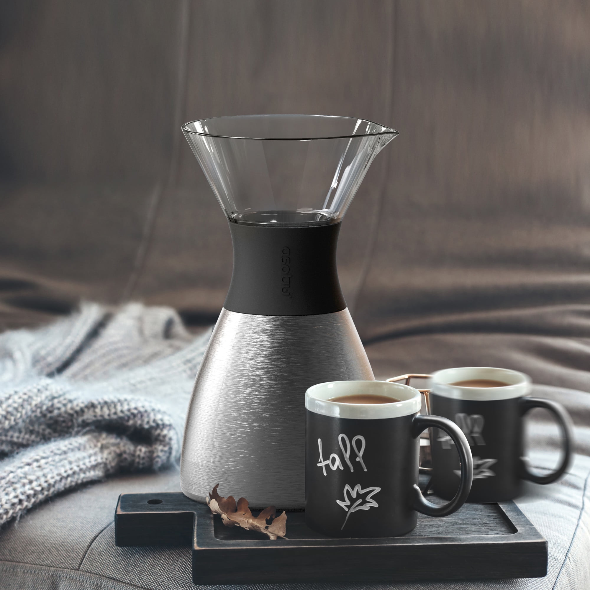 Asobu Insulated Pour Over Coffee Maker (32 oz.) Double-Wall Vacuum, Stainless-Steel Filter and Take on the Go Carafe (Silver)
