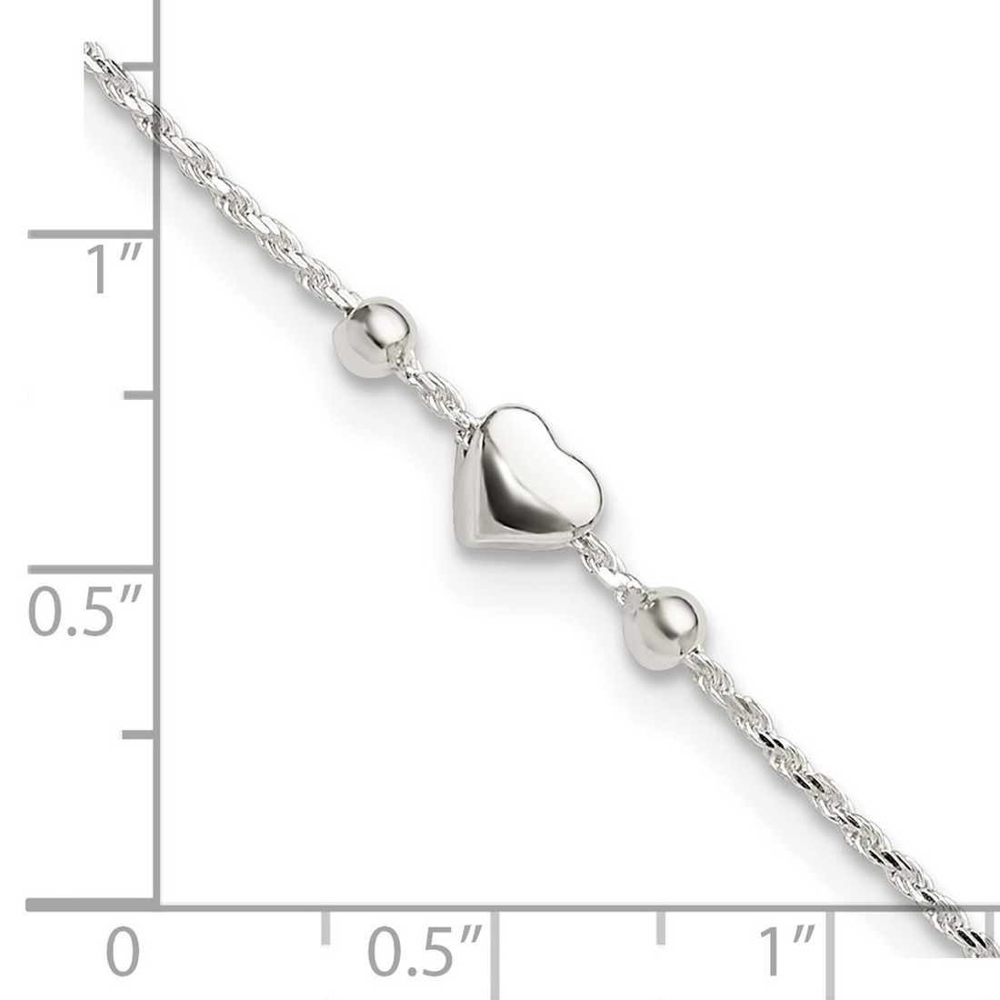 5mm 925 Sterling Silver Polished Love Heart Plus 1in Extension Anklet 9 Inch Anklet for Women