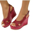 thumbnail image 4 of Viluyesy Women's Platform Sandals, Peep Toe Fashion Comfort Adjustable Buckle Summer Thick Sole Slingback Shoes Red 6.5, 4 of 9
