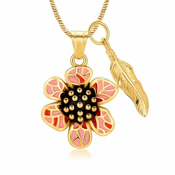 Flower with Feather Cremation Jewelry for Ashes Holder Urn Necklace for Ashes of Loved One Memory Necklace Pendant with Chain
