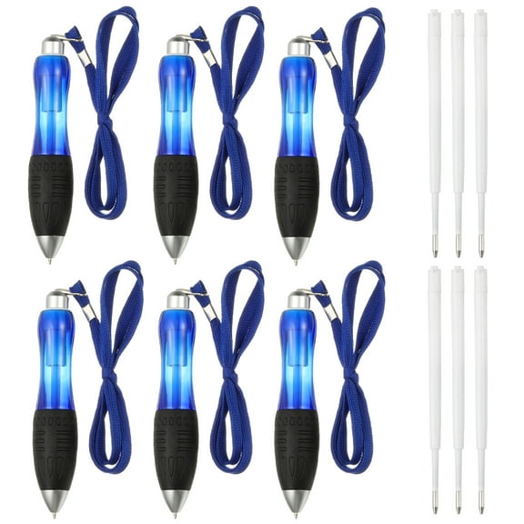 6 Pcs Uxcell Big Fat Pens, Blue Heavy Weighted Ballpoint Pen Retractable Wide Grip Thick Pen with Strap for Hand Tremors Elderly Handicap(6 Blue Refills)