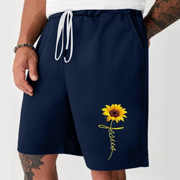 Puntoco Pantalones Cortos Deportivos Con Bolsillo Informal Elástico Con Cordones Para Hombre, Pantalones Cortos Para El Hogar, Pantalones De Tres Cuartos, Azul L