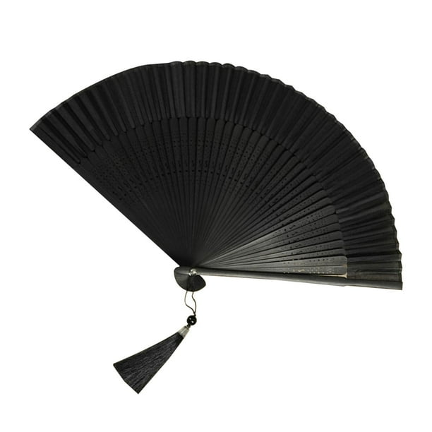 de mano plegable chino, ventilador de seda de bambú, ventilador de mano chinoiserie ligero decorativo, ventilador plegable para fiesta de Negro